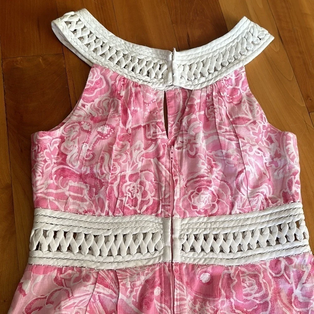 Lilly Pulitzer vintage 100% linen dress what’s your sign sundress pink white
